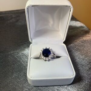 Elegant Sapphire Blue and Silver cocktail ring